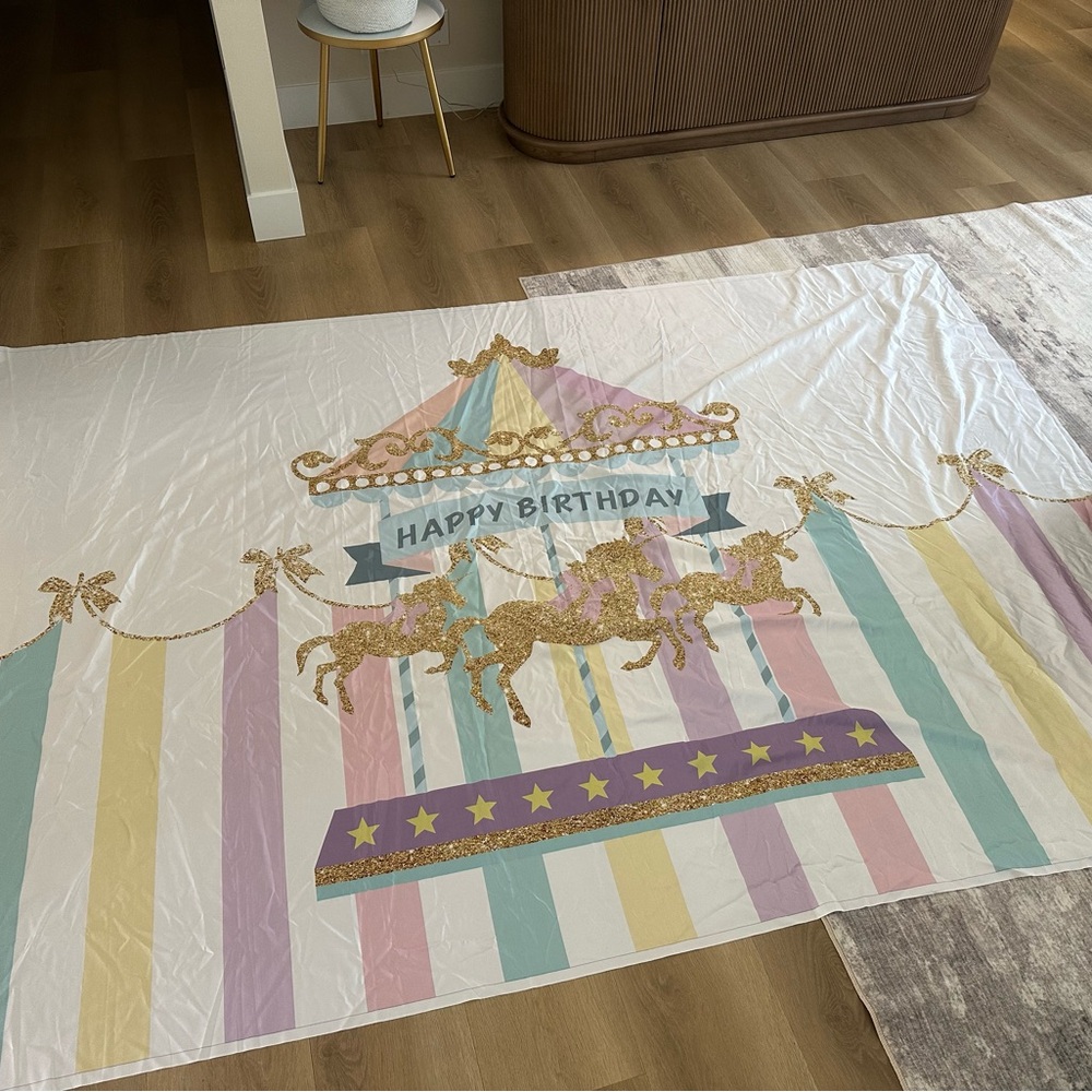 Colorful Carousel Birthday Backdrop - Picture 2 of 4